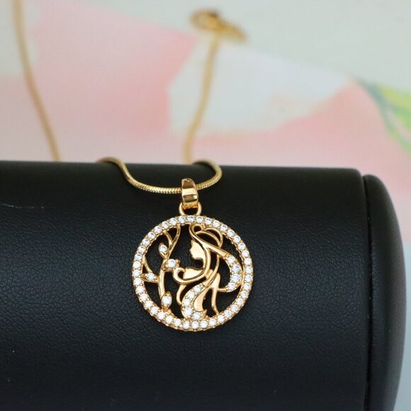 "Elegant Rose Gold Round Pendant with Floral and Woman Silhouette, XPPT1516 - Picture 12 of 12